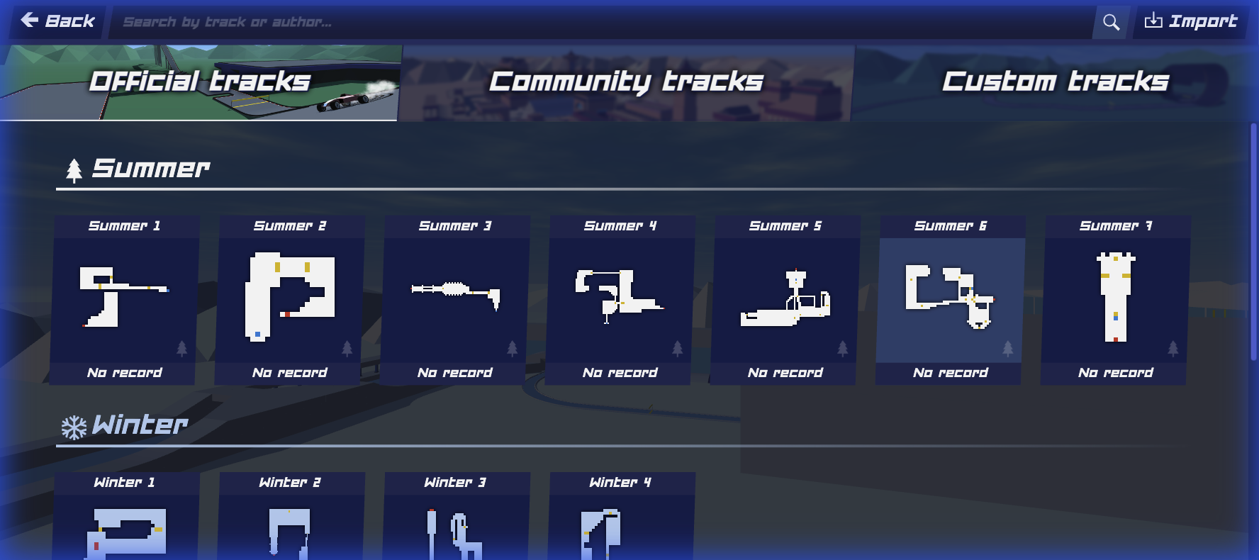 PolyTrack Track Selection Menu