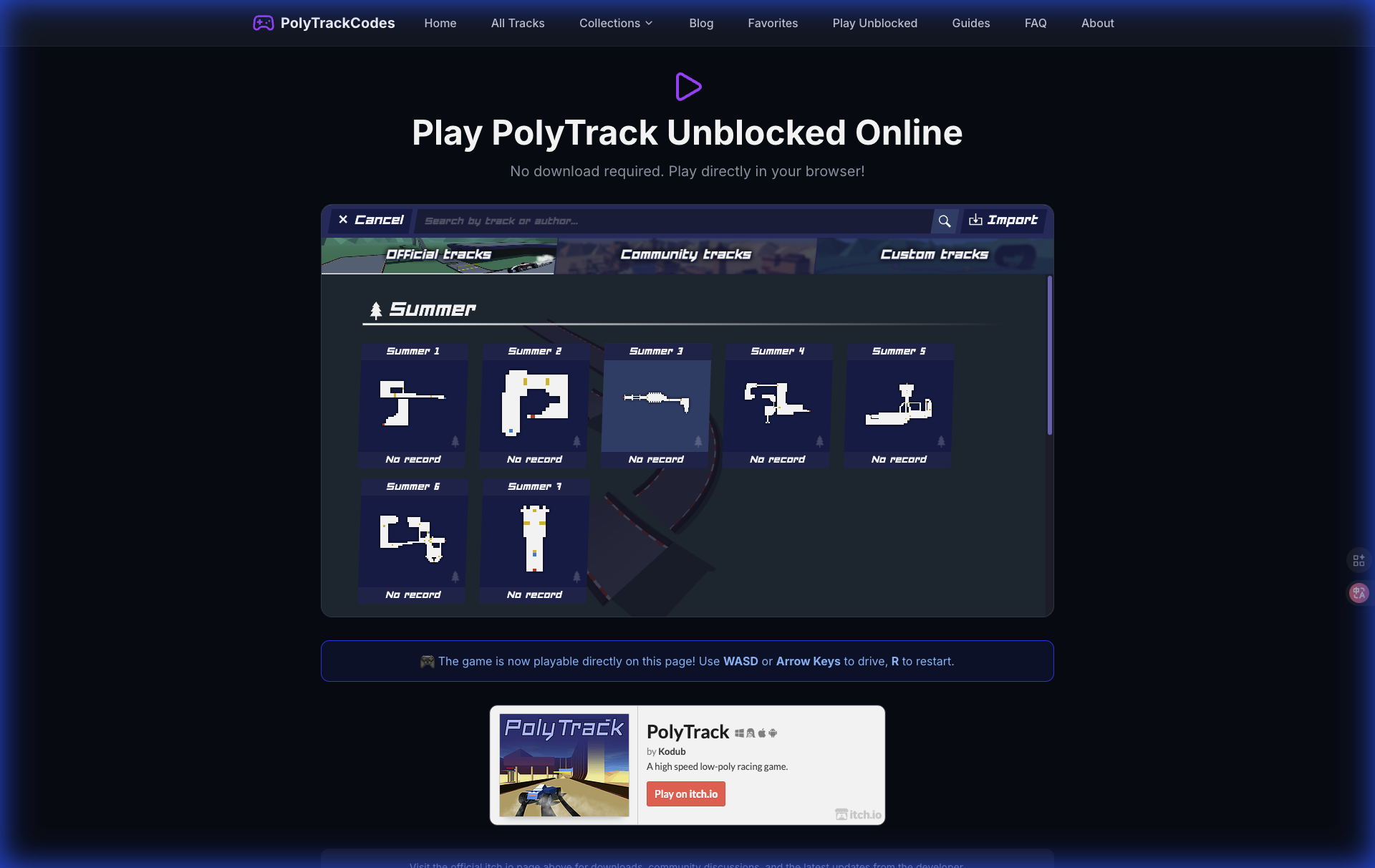 PolyTrack import menu